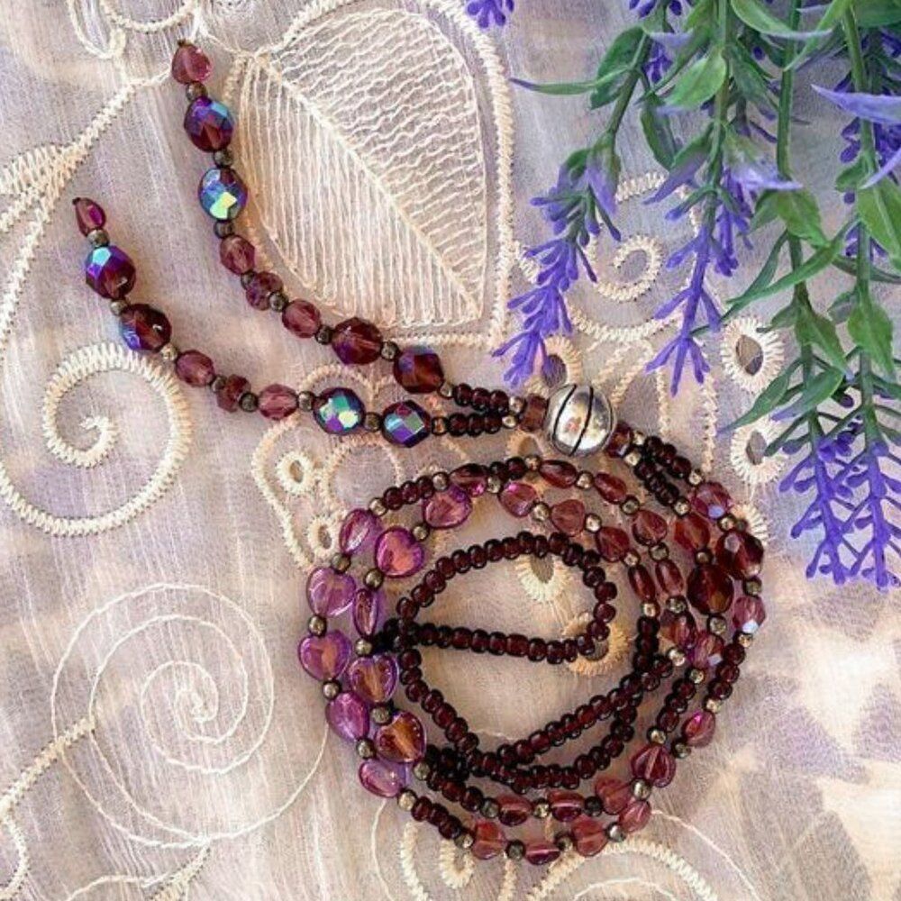 Ballplayer’s Amethyst/Garnet Gemstone & Crystal Lavaliere Necklace - Sterling - Picture 2 of 10